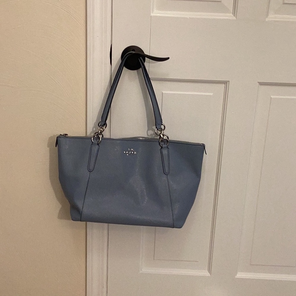 Coach Light Blue Leather Tote - Picture 5 of 11
